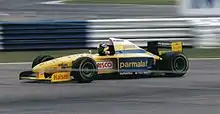 Pedro Diniz driving the FG01 at the 1995 British Grand Prix.