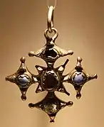 Silver cross pendant with glass and garnets, c. 1500. Found near Callan, County Kilkenny