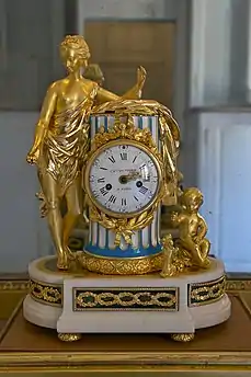 Pendulum clock with ormolu mounts and a porcelain column part