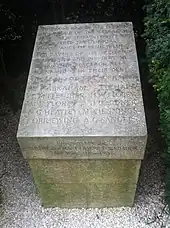 The inscription reads: This rose garden was given in honour of the research workers in this university who discovered the clinical importance of penicillin. For saving of life, relief of suffering and inspiration to further research all mankind is in their debt. Those who did this work were E. P. Abraham, E. Chain, C. M. Fletcher, H. W. Florey, M. E. Florey, A. D. Gardner, N. G. Heatley, M. A. Jennings, J. Orr-Ewing, A. G. Sanders. Presented by the Albert and Mary Lasker Foundation New York June 1953