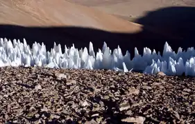 Penitentes ice formations at the southern end of the Chajnantor plain in Chile.