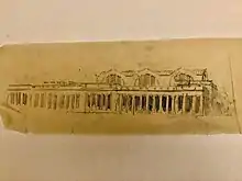 A yellowed charcoal sketch of Pennsylvania Station
