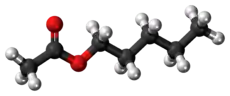 Ball-and-stick model of the amyl acetate molecule