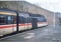 A High Speed Train power car (loco) and coach in InterCity swallow livery.