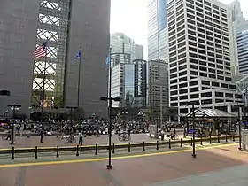 The light rail station with Occupy Minneapolis at The People's Plaza in the background.