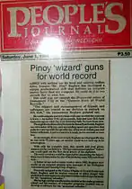 Pinoy wizard guns for world record, People's Journal, June 1, 1996.