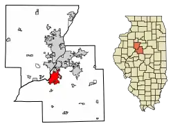 Location of Pekin in Tazewell and Peoria counties, Illinois