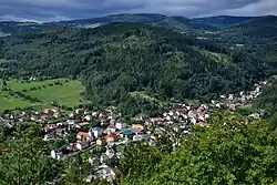 Perštejn as seen from Hradiště hill