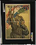 WWI recruitment poster, seeking to inspire enlistment by touting freedom and civilization (la libertá e la civiltá), 1917.