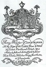 Rococo engraved tradecard of Percy Webster, clockmaker from London, c.1760, engraving, unknown location