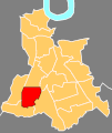 The ward of Perry Vale (red) within the London Borough of Lewisham (orange)