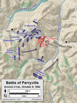Map of the Battle of Perryville showing the attack on Sheridan's division.