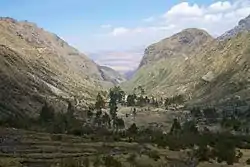 Looking down the valley  from Paqchaspata (Urubamba District) towards the Maras District (in the background)