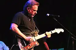 Musician Pete Anderson playing an electric guitar.