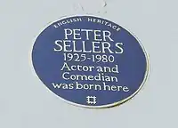 blue plaque commemorating Sellers