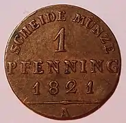 Prussian Pfenning of 1821, reverse