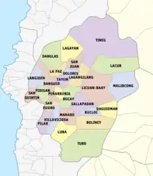 Political map of Abra province showing its component municipalities