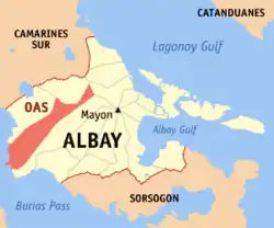 Map of Albay with Oas highlighted