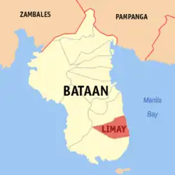 Map of Bataan with Limay highlighted