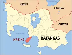Map of Batangas with Mabini highlighted