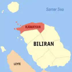 Map of Biliran with Kawayan highlighted