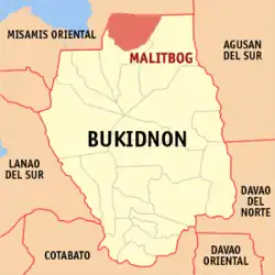 Map of Bukidnon with Malitbog highlighted