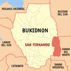 Map of Bukidnon with San Fernando highlighted