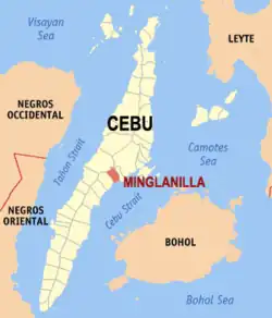 Map of Cebu with Minglanilla highlighted