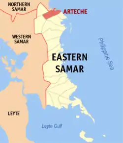 Map of Eastern Samar with Arteche highlighted