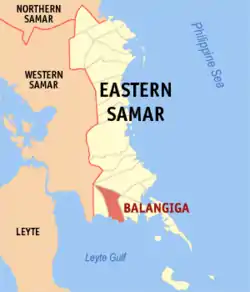 Map of Eastern Samar with Balangiga highlighted