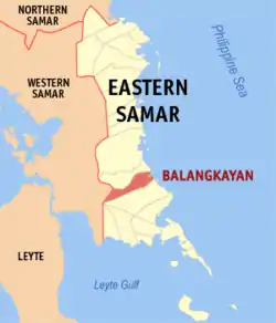 Map of Eastern Samar with Balangkayan highlighted