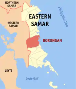 Map of Eastern Samar with Borongan highlighted