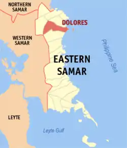 Map of Eastern Samar with Dolores highlighted