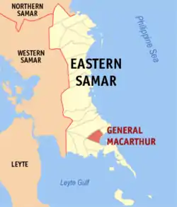 Map of Eastern Samar with General MacArthur highlighted