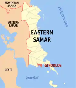 Map of Eastern Samar with Giporlos highlighted