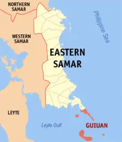 Map of Eastern Samar with Guiuan highlighted