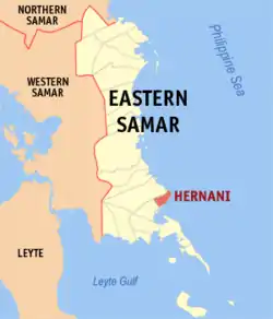 Map of Eastern Samar with Hernani highlighted
