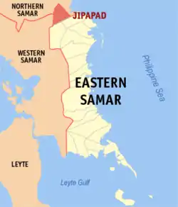 Map of Eastern Samar with Jipapad highlighted