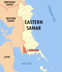 Map of Eastern Samar with Lawaan highlighted