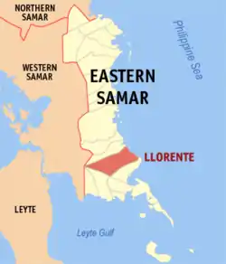 Map of Eastern Samar with Llorente highlighted