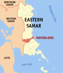 Map of Eastern Samar with Maydolong highlighted
