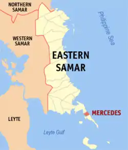 Map of Eastern Samar with Mercedes highlighted