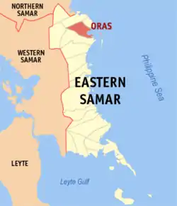 Map of Eastern Samar with Oras highlighted