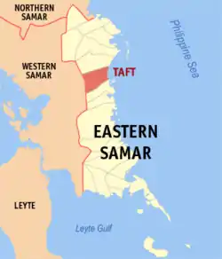 Map of Eastern Samar with Taft highlighted