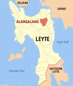 Map of Leyte with Alangalang highlighted