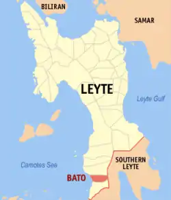 Map of Leyte with Bato highlighted
