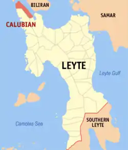 Map of Leyte with Calubian highlighted