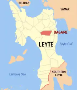 Map of Leyte with Dagami highlighted