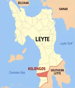 Map of Leyte with Hilongos highlighted
