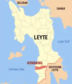 Map of Leyte with Hindang highlighted